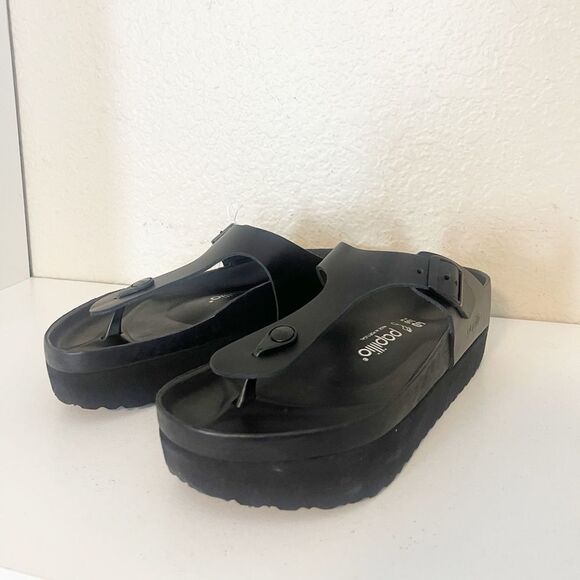 Birkenstock Papillio Gizeh Flex Black Leather Platform Sandals Size 9 NWT - Picture 6 of 16